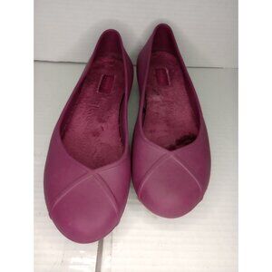 Crocs Womens Size 9 Plum Rubber Ballet Flats With Fuzzy Lining